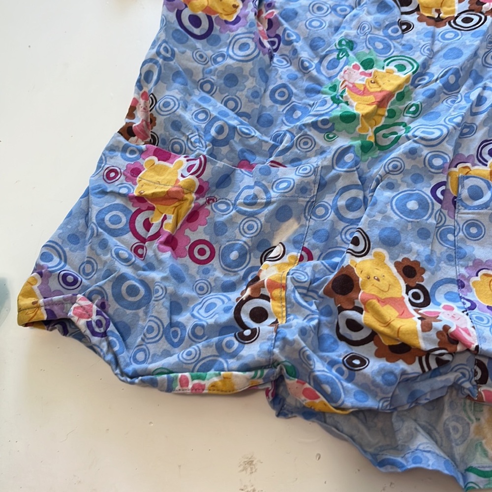 Disney Small Short Sleeve Pooh Bear Blue V Neck Scrubs Top - Picture 3 of 5